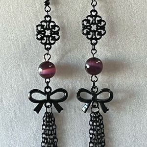 Handmade intricate and elegant purple and black dangle earrings
